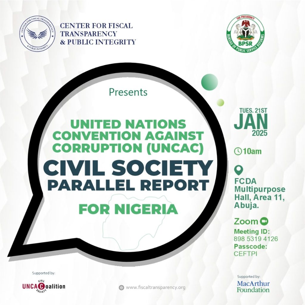 Presentation of the United Nations Convention Against Corruption (UNCAC) Civil Society Parallel Report for Nigeria